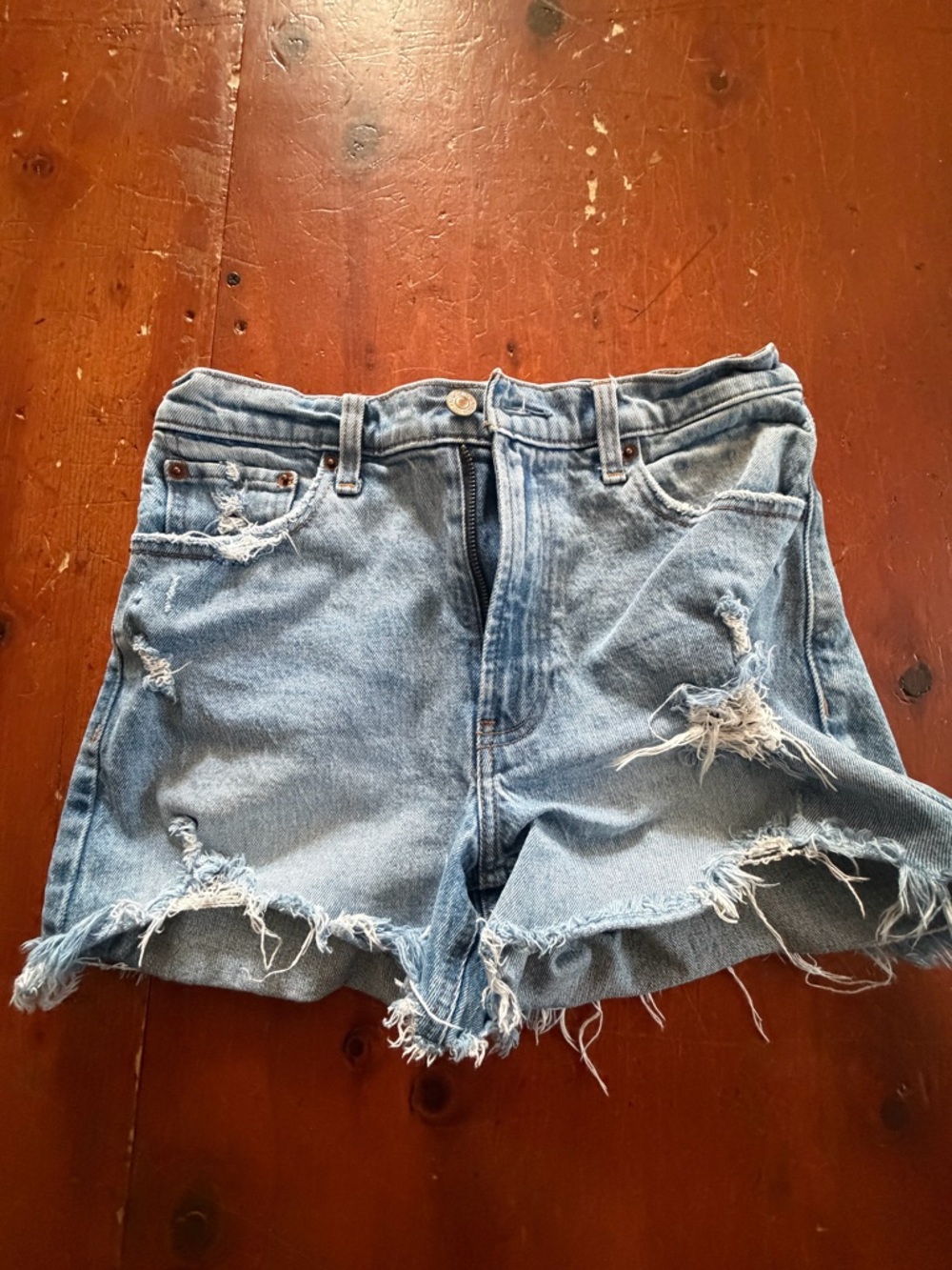 Abercrombie & Fitch Light Blue Distressed Denim Shorts